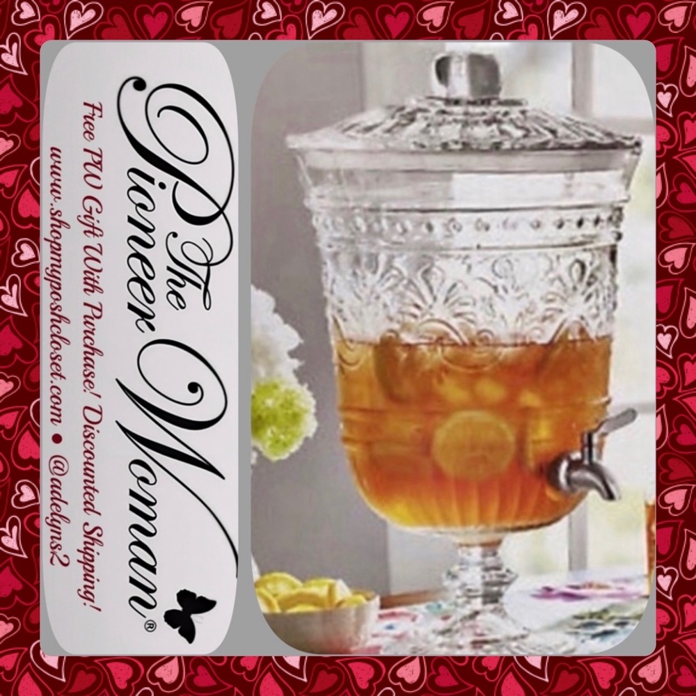 🌺🎁 NEW Pioneer Woman Cassie Glass Emboss Beverage Dispenser - Picture 5 of 12
